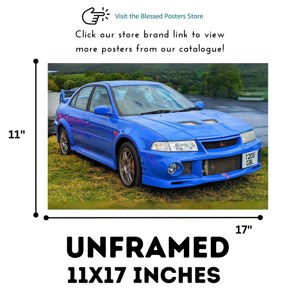 Blessed Posters Mitsubishi Lancer Evolution VI Wall Poster – Legendary JDM Performance Car Art for Garage Bedroom Office or Living Room – Collector Tuner Decor