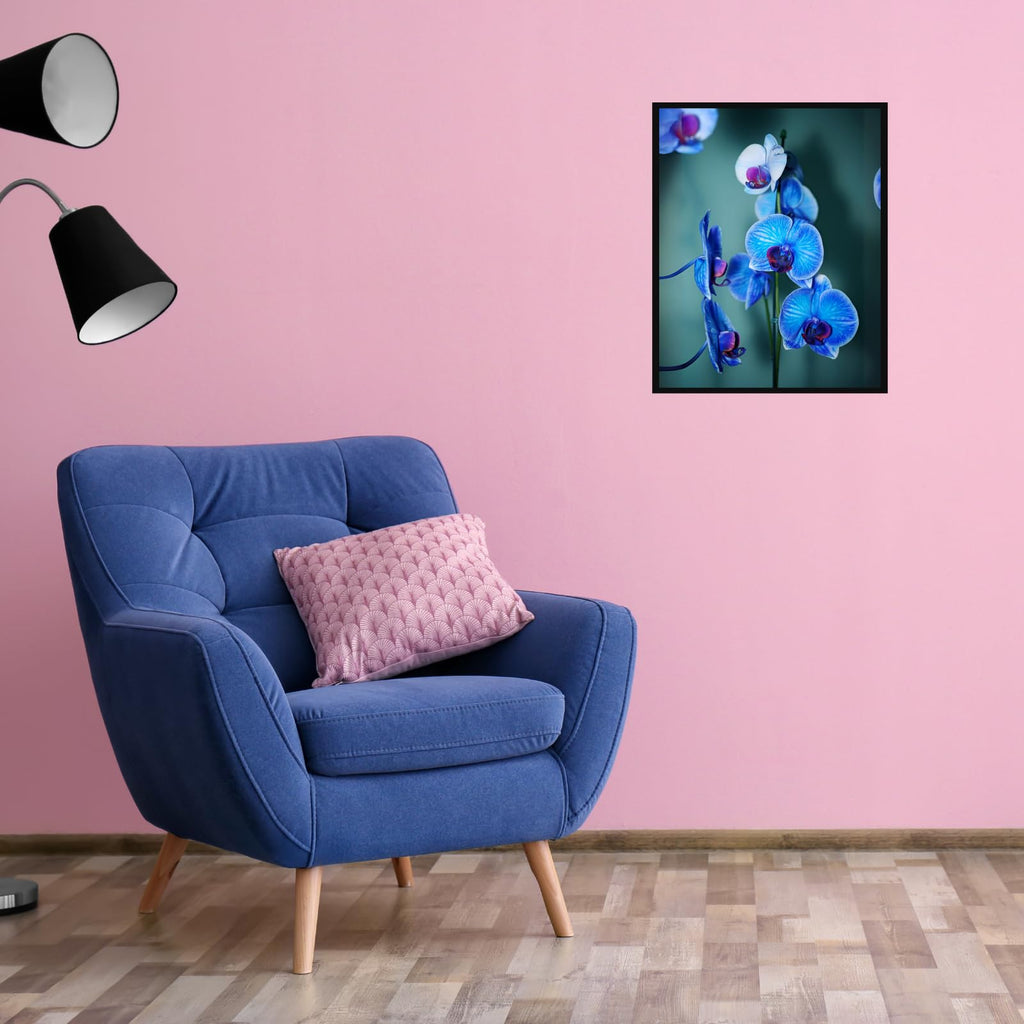Blue Moth Orchid Wall Art Poster – Botanical Home Decor Print, Orchid Flower Illustration for Living Room