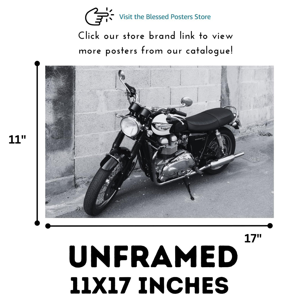 Triumph Bonneville T100 Motorcycle Poster – Classic Cafe Racer Wall Art for Garage, Office, or Man Cave
