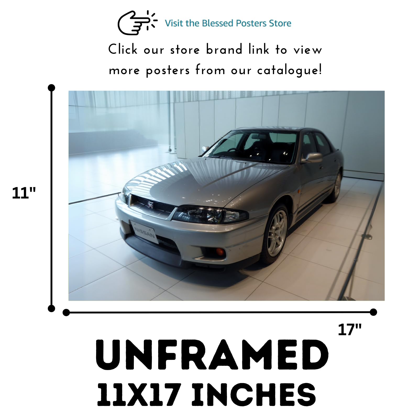 Blessed Posters GT-R R34 JDM Poster – Modern Japanese Supercar Wall Art for Garage, Bedroom, Office, or Living Space – Performance Car Decor