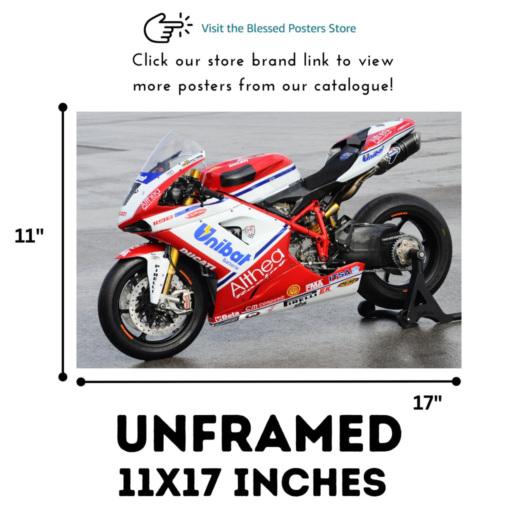 Ducati 1198 Motorcycle Poster - Sport Motorbike Wall Deco for Garage, Living Room or Man Cave