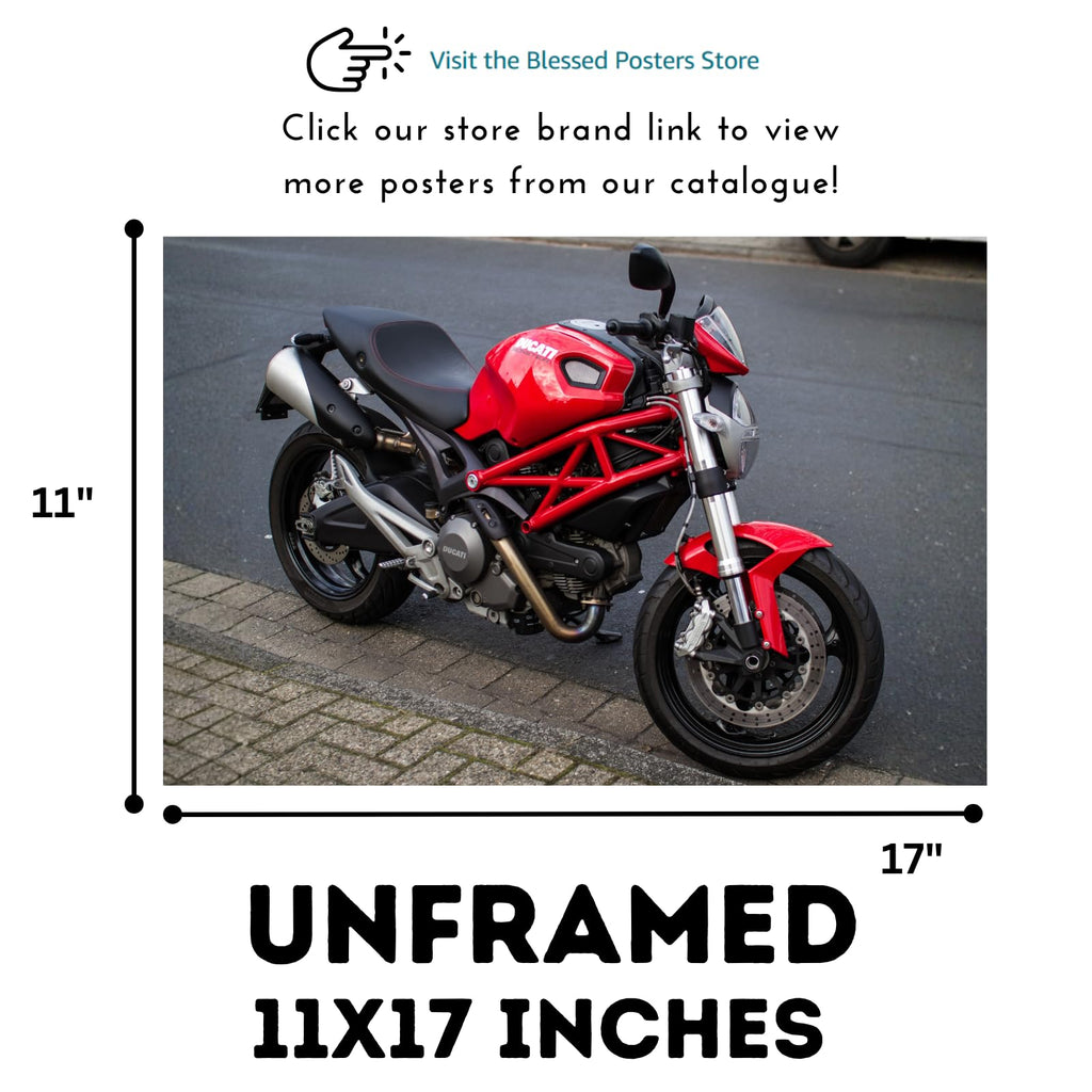 Ducati Monster 696 Motorcycle Poster - Street Bike Wall Art Print for Garage, Office, Man Cave