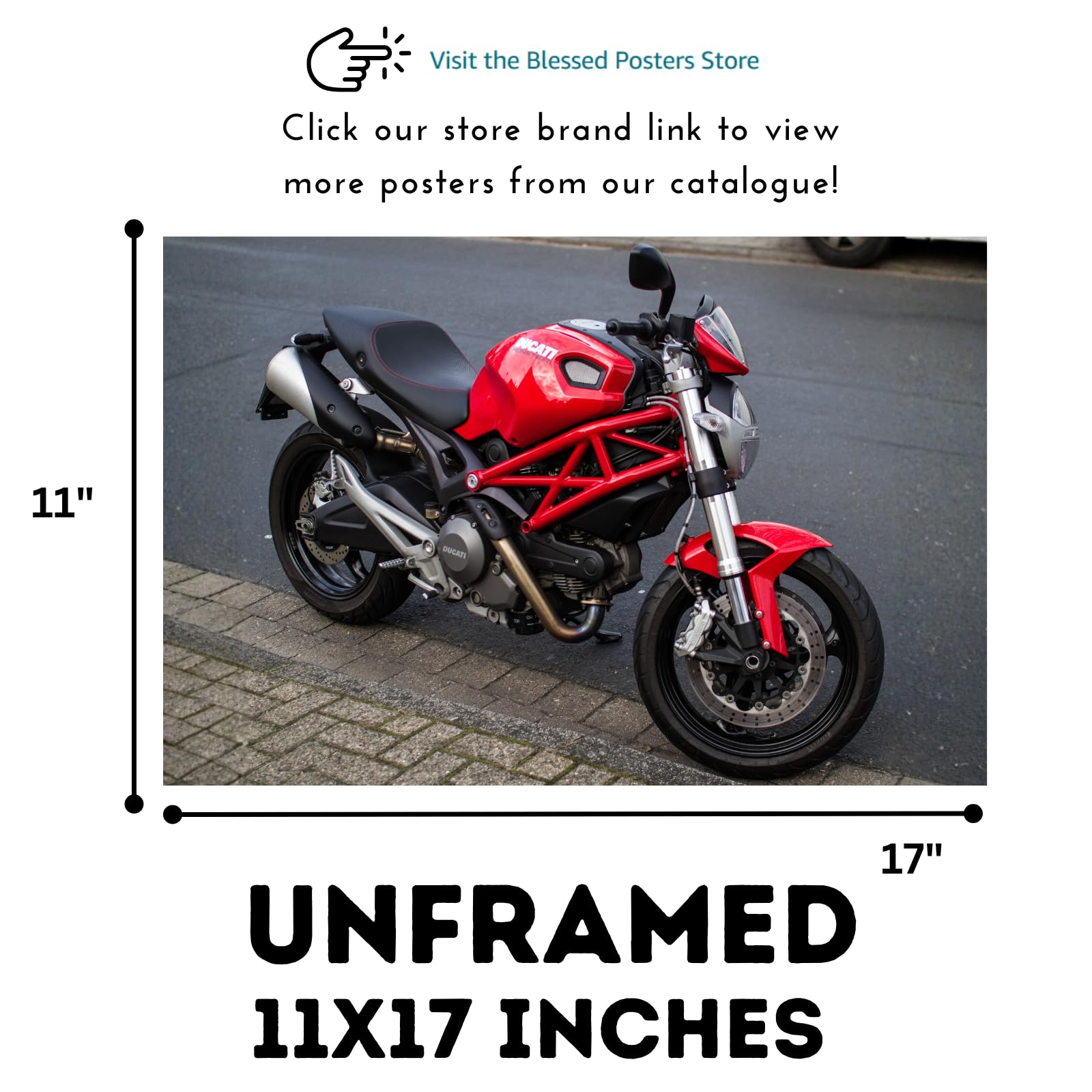 Ducati Monster 696 Motorcycle Poster - Street Bike Wall Art Print for Garage, Office, Man Cave