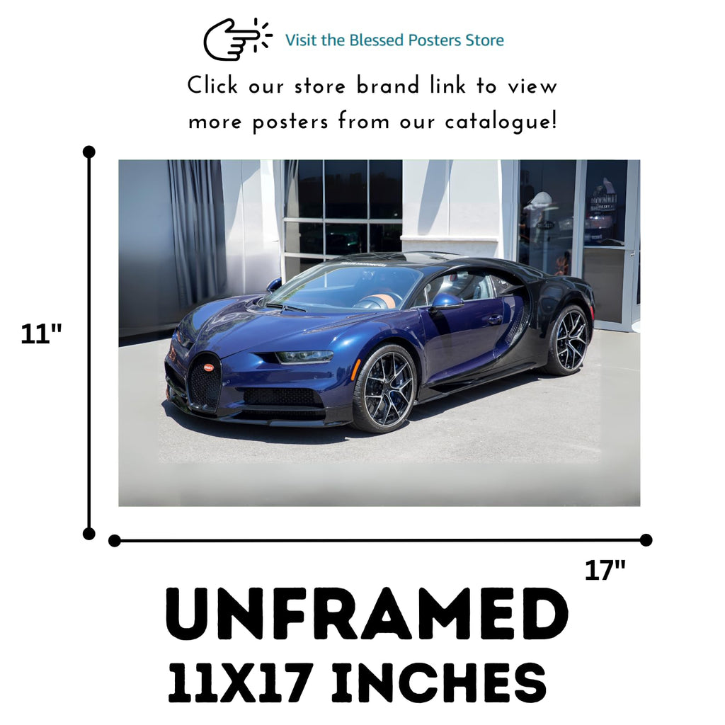 Blessed Posters Bugatti Chiron Poster – Luxury Hypercar Wall Art Print for Garage Office Bedroom Living Room Décor – Exotic Car Gift