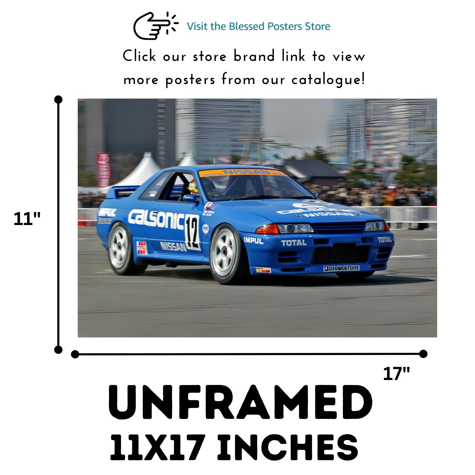 Blessed Posters GT-R Poster – Classic Japanese Sports Car Wall Art for Garage, Lounge, or Workspace – Collector-Grade Auto Decor