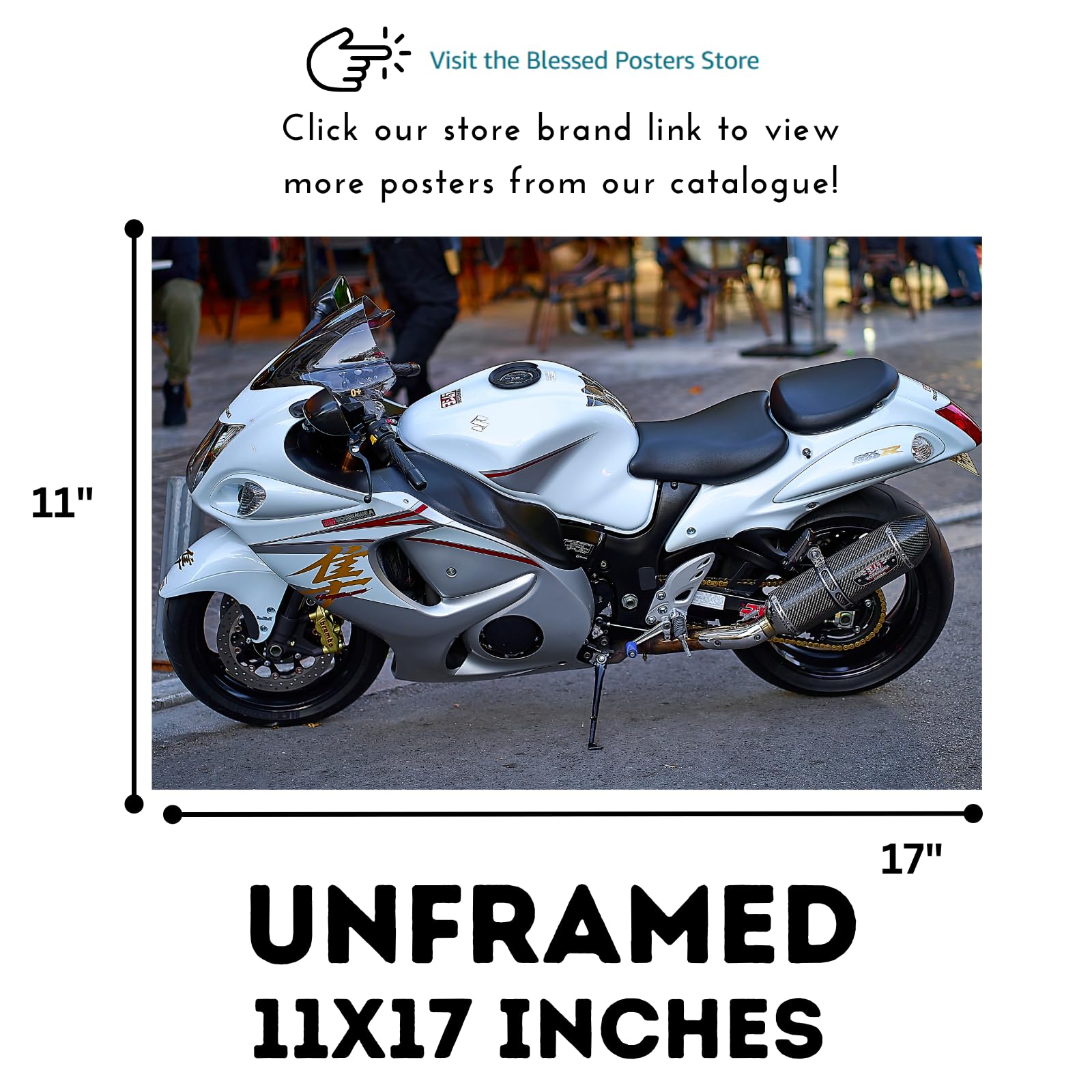 Suzuki Hayabusa GSX 1300 R Poster | Sport Motorcycle Wall Art for Garage, Home, Office