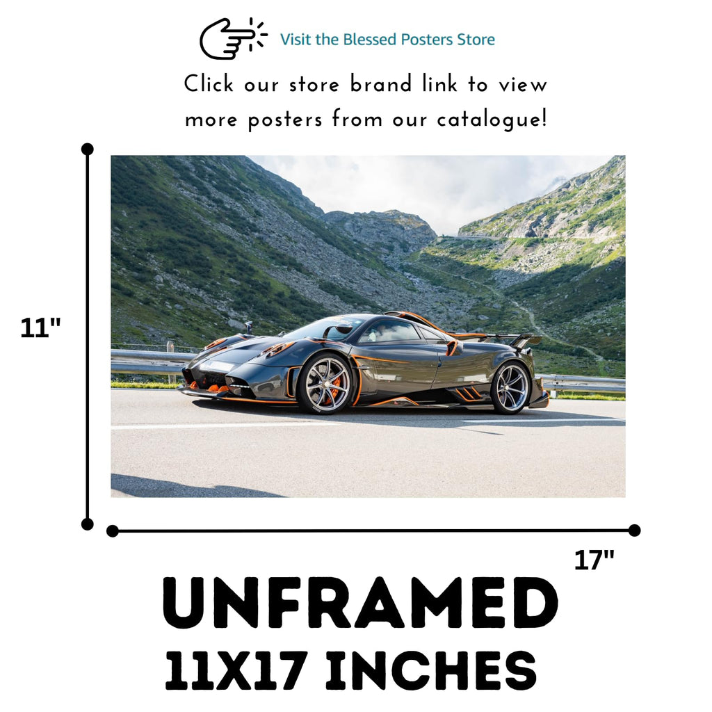 Blessed Posters Pagani Huayra Poster – Exotic Hypercar Wall Art Print for Garage Office Bedroom Living Room Décor – Luxury Car Gift
