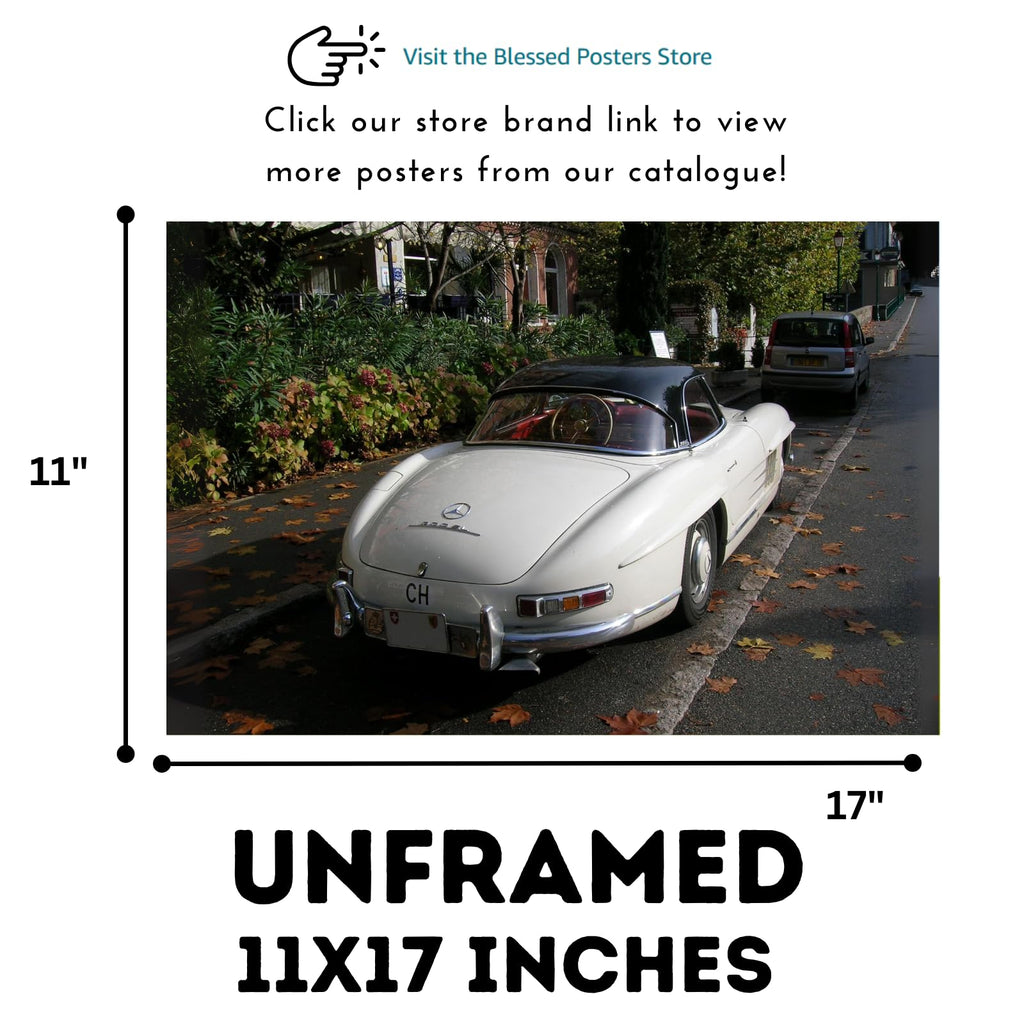 Blessed Posters Mercedes-Benz 300SL Gullwing Poster – Classic Luxury Sports Car Wall Art Print – Iconic Vintage Supercar Poster for Garage Office Bedroom Living Room
