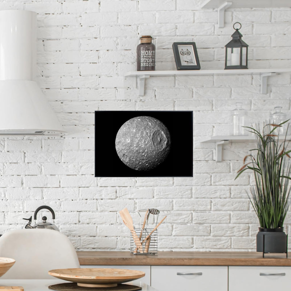 Blessed Posters Mimas Cassini 1 Poster – Night Sky Wall Art Print for Bedroom, Living Room, Office, or Home Decor – Space Astronomy Photography Artwork