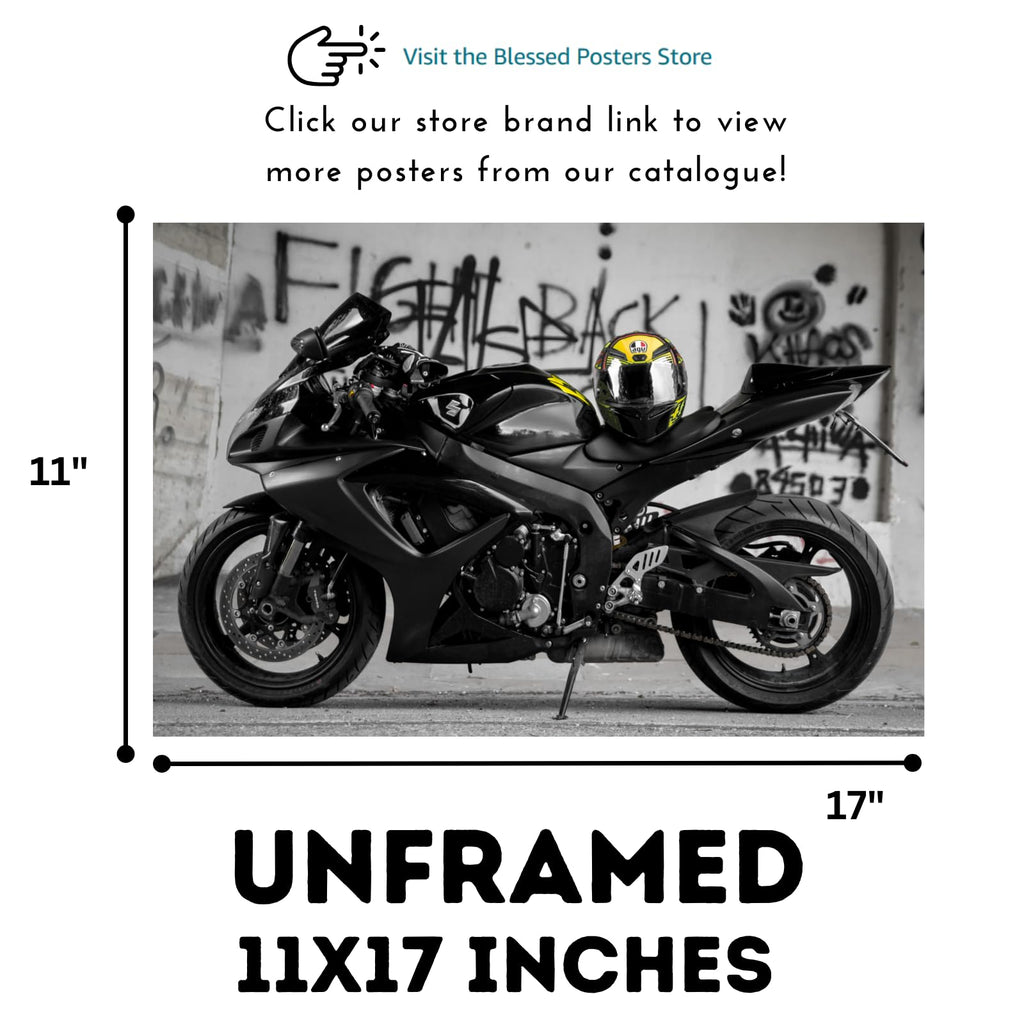 Suzuki GSX-R750 Motorcycle Poster - Sport Bike Wall Decor for Garage, Office, Man Cave Decor