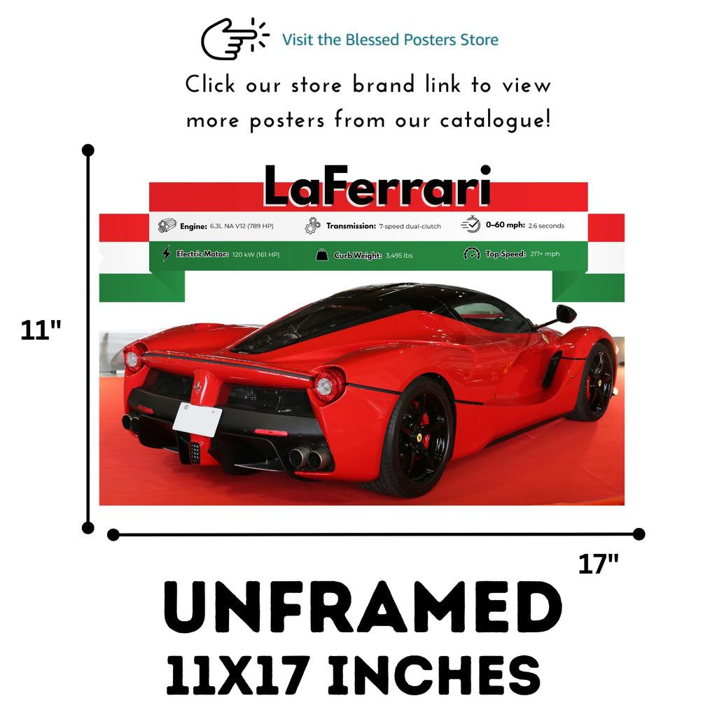 Blessed Posters Ferrari LaFerrari Poster – Italian Supercar Wall Art Print, Hypercar Artwork for Bedroom, Living Room, or Office Decor