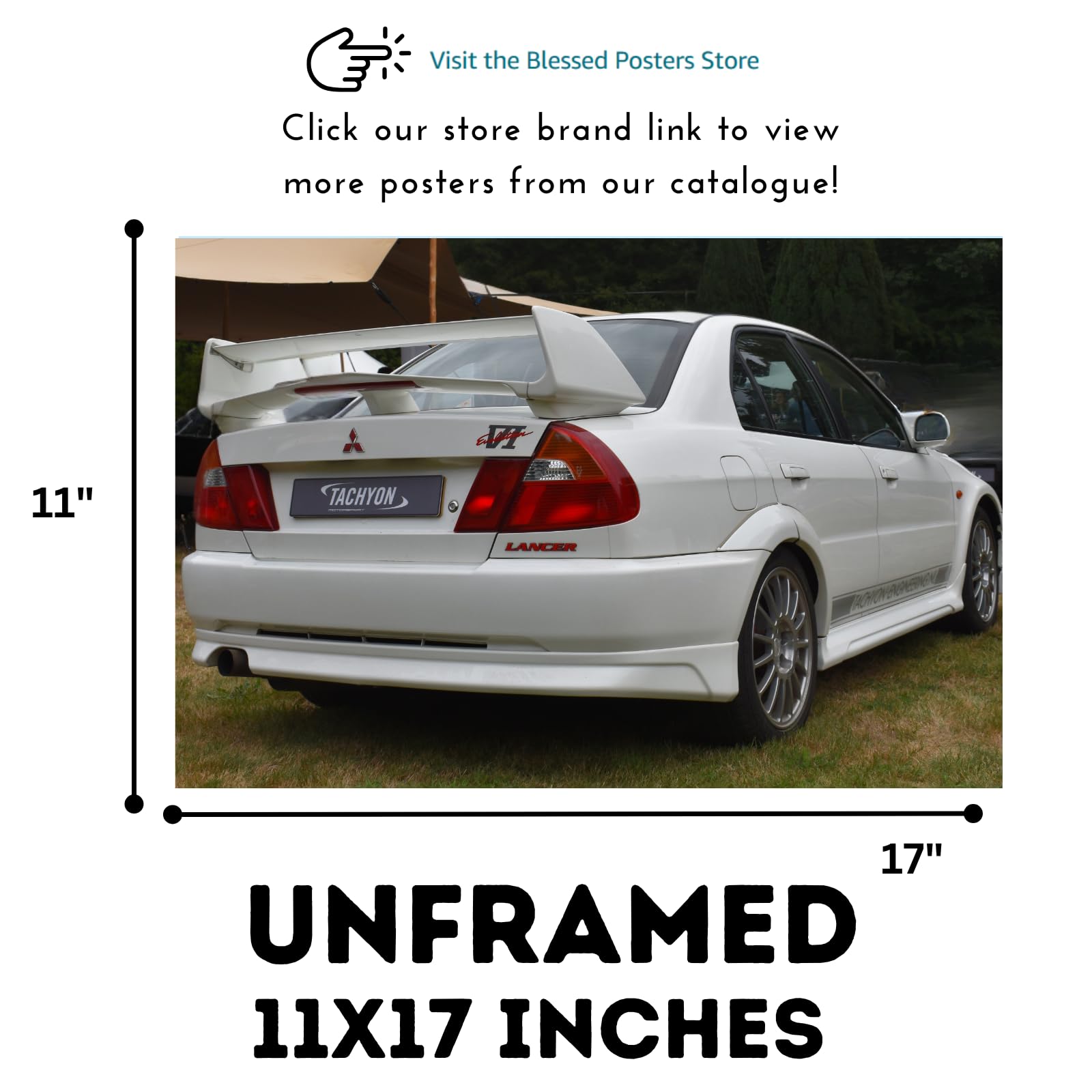 Blessed Posters Mitsubishi Lancer Evolution VI Wall Poster – Iconic JDM Rally Car Art for Garage Bedroom Office or Living Room – Vintage Japanese Auto Decor