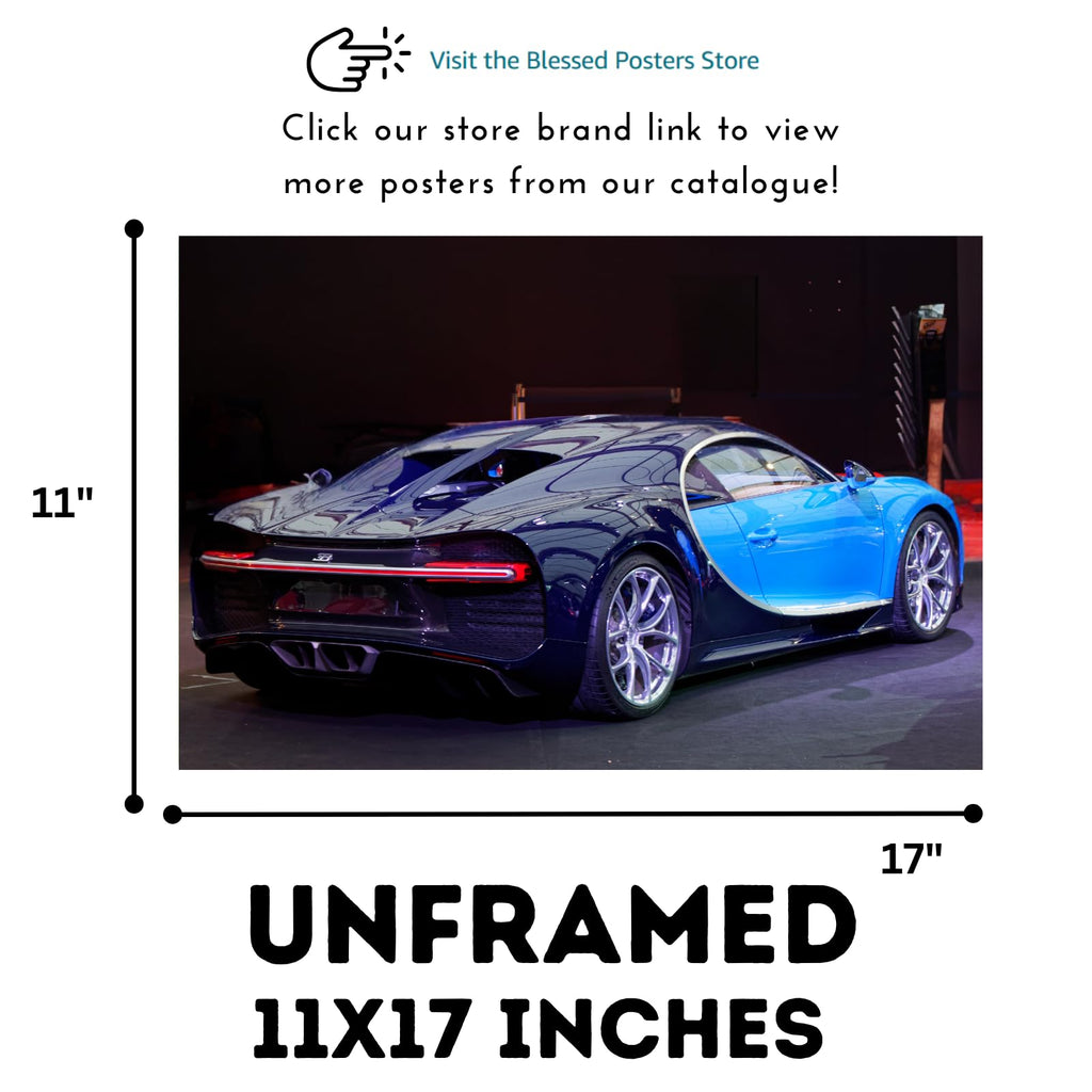 Blessed Posters Bugatti Chiron Poster – Exotic Supercar Wall Art Print, Hypercar Artwork for Garage, Office, and Bedroom Decor