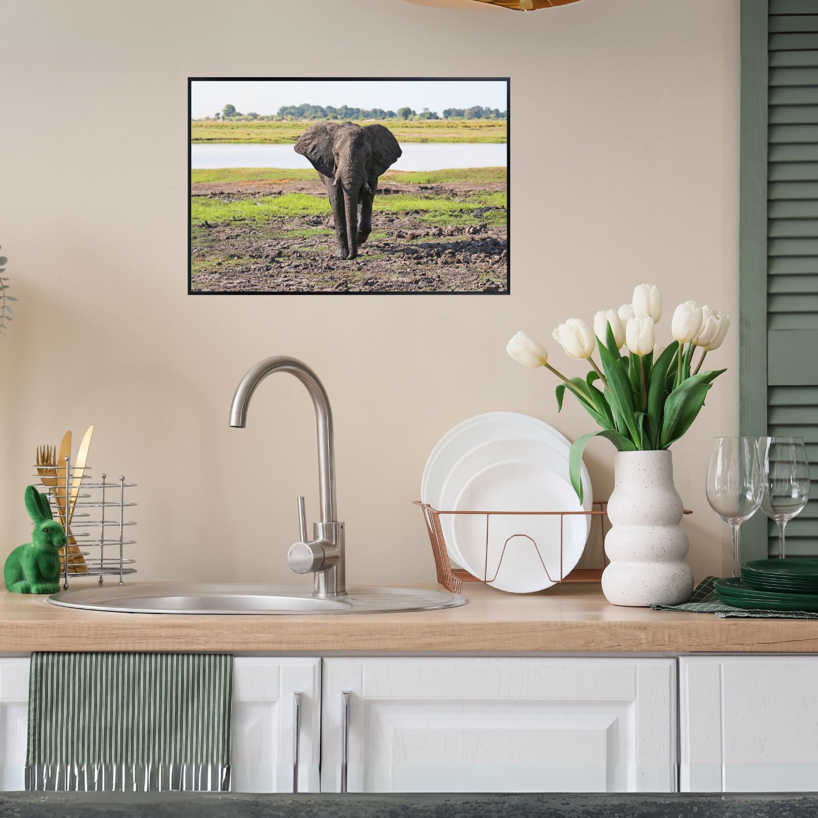 Elephant Artwork Poster – National Park Safari Scene for Living Room, Office, or Bedroom Wall Décor