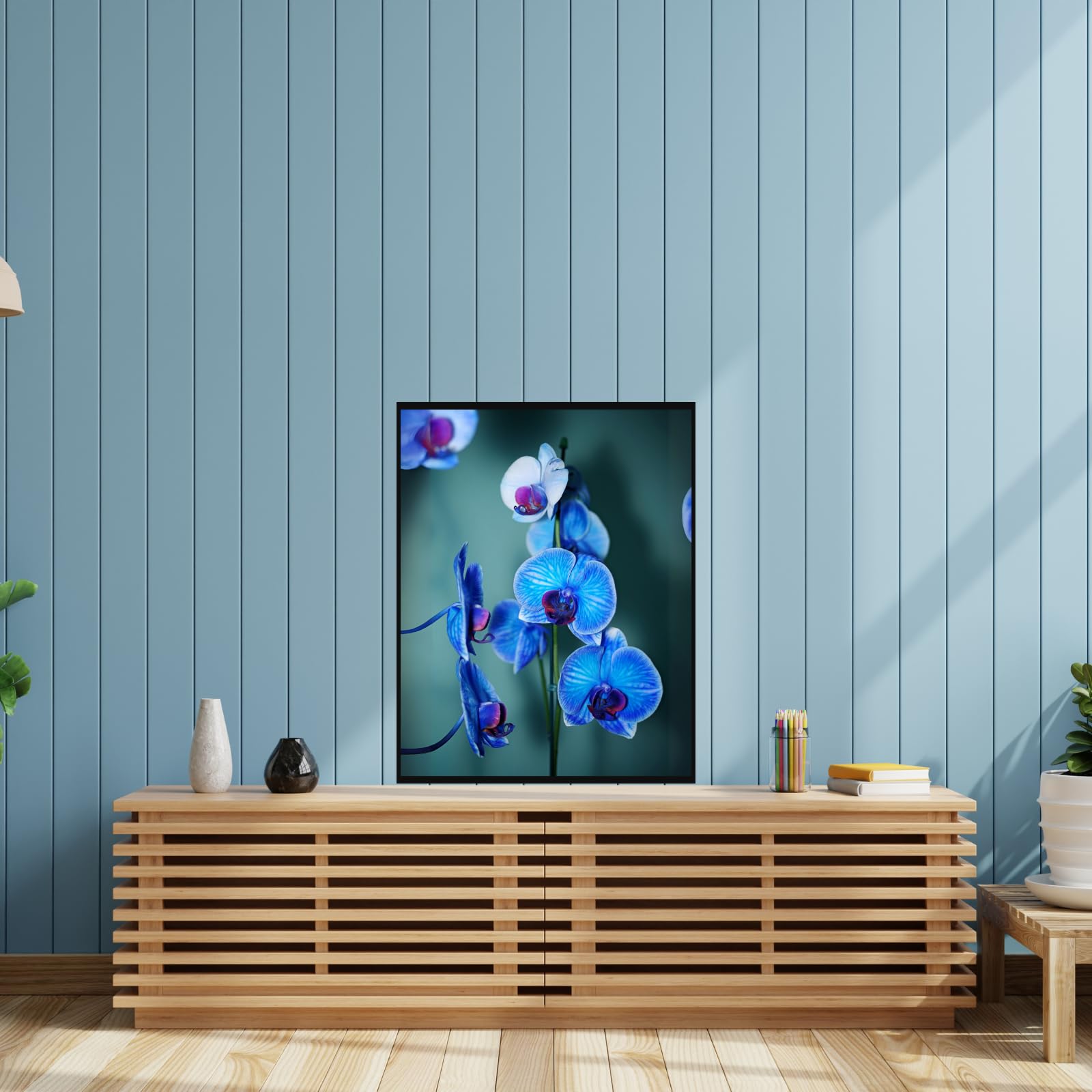 Blue Moth Orchid Wall Art Poster – Botanical Home Decor Print, Orchid Flower Illustration for Living Room
