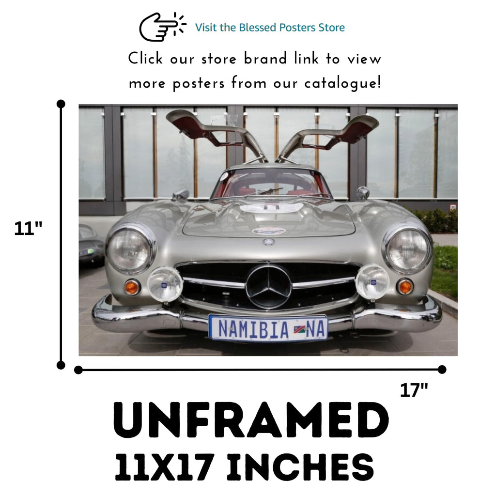 Blessed Posters Mercedes-Benz 300SL Gullwing Poster – Classic Super Sports Car Wall Art Print – Luxury Automotive Poster for Garage Office Bedroom Living Room
