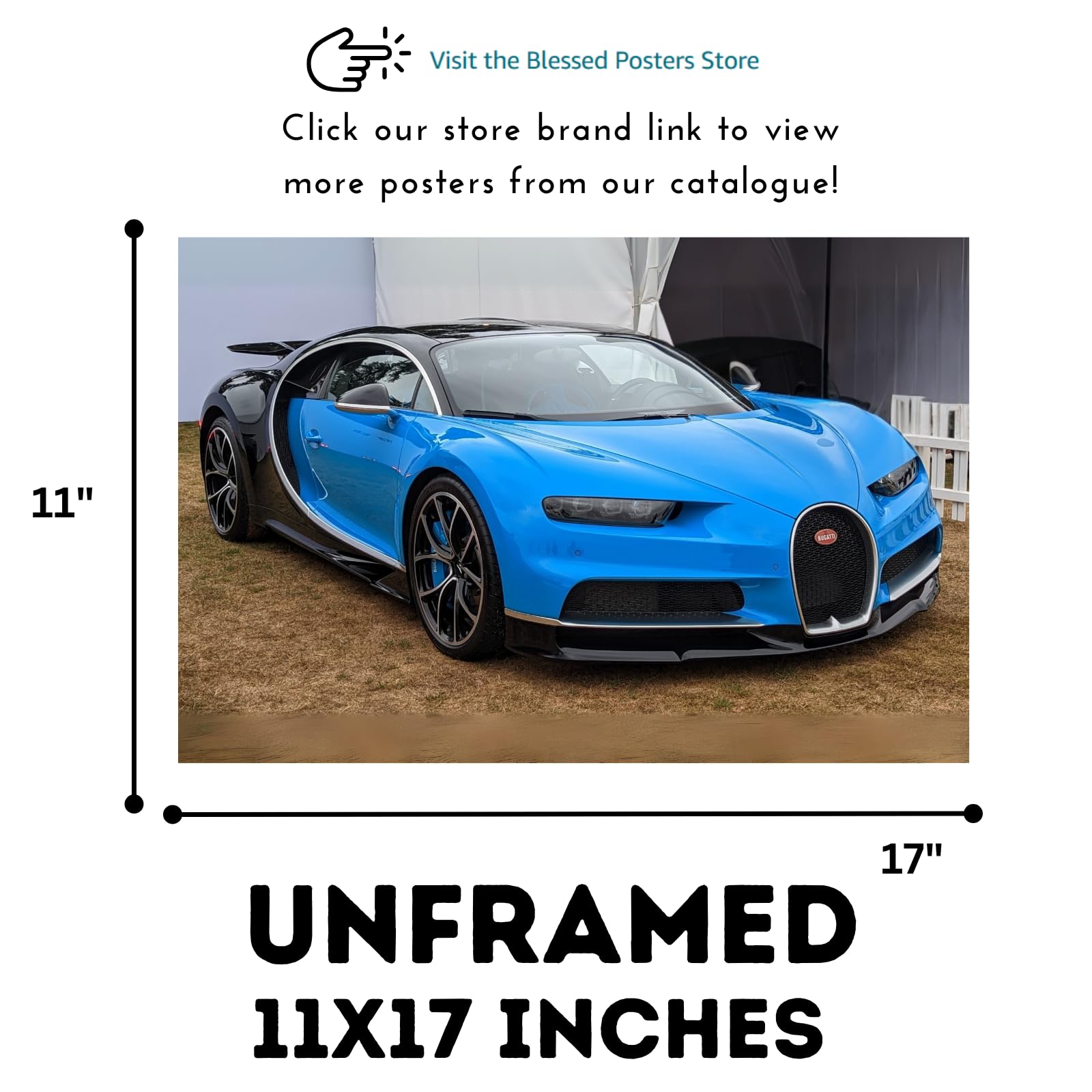 Blessed Posters Bugatti Chiron Poster – Exotic Supercar Wall Art Print for Garage Office Bedroom Living Room Décor – Luxury Car Gift for Enthusiasts