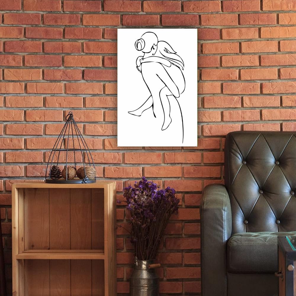 Minimalist Mother and Child Wall Art – Black and White Poster of Parent Hugging Baby – Nursery, Kids Room, or Modern Home Decor