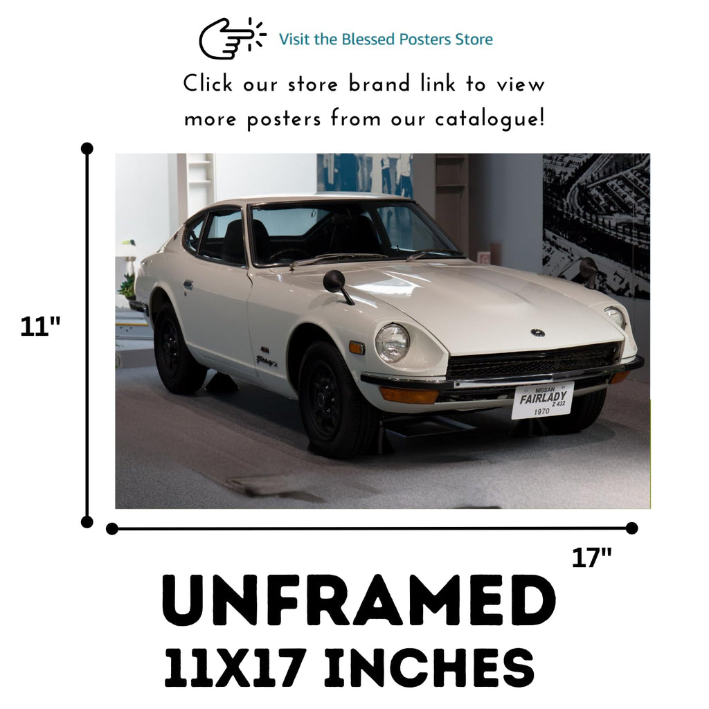 Blessed Posters Datsun 240Z Wall Print – Retro Japanese Coupe Artwork for Home Studio Man Cave – Iconic Collector Auto Decor