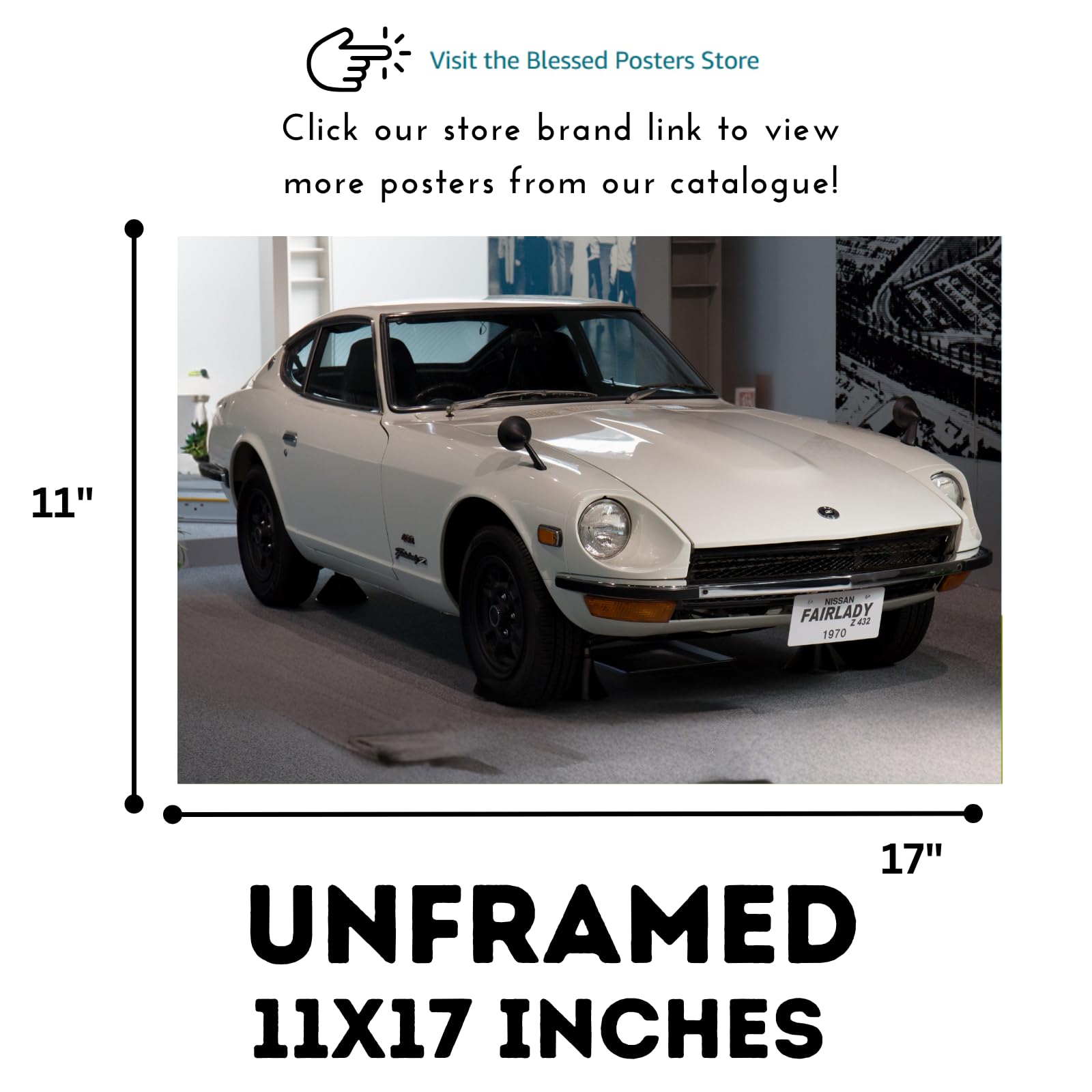 Blessed Posters Datsun 240Z Wall Print – Retro Japanese Coupe Artwork for Home Studio Man Cave – Iconic Collector Auto Decor
