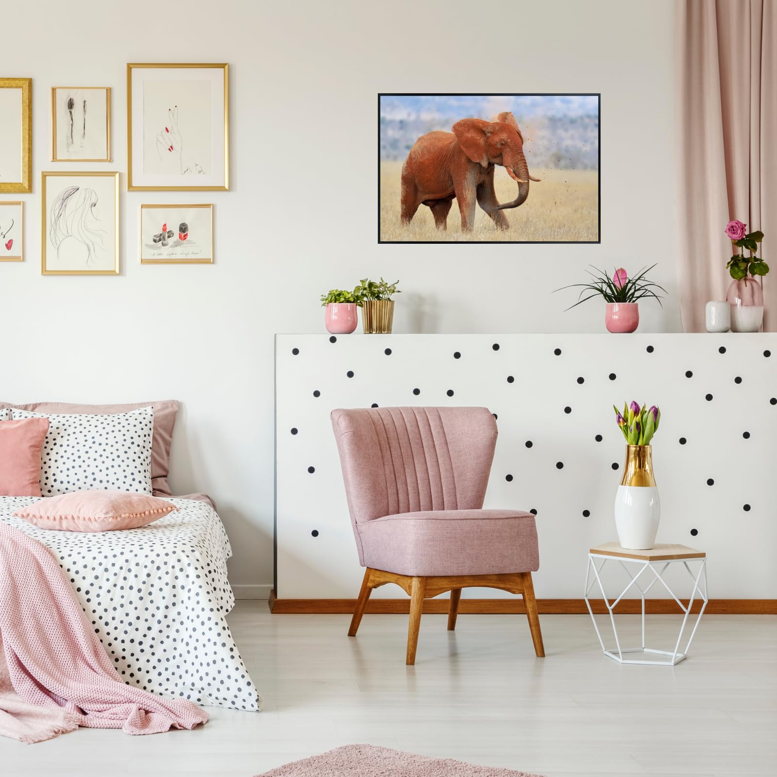Red Elephant Wall Art Print – Wildlife Animal Poster for Home Decor, Living Room, Bedroom, or Office Decoration