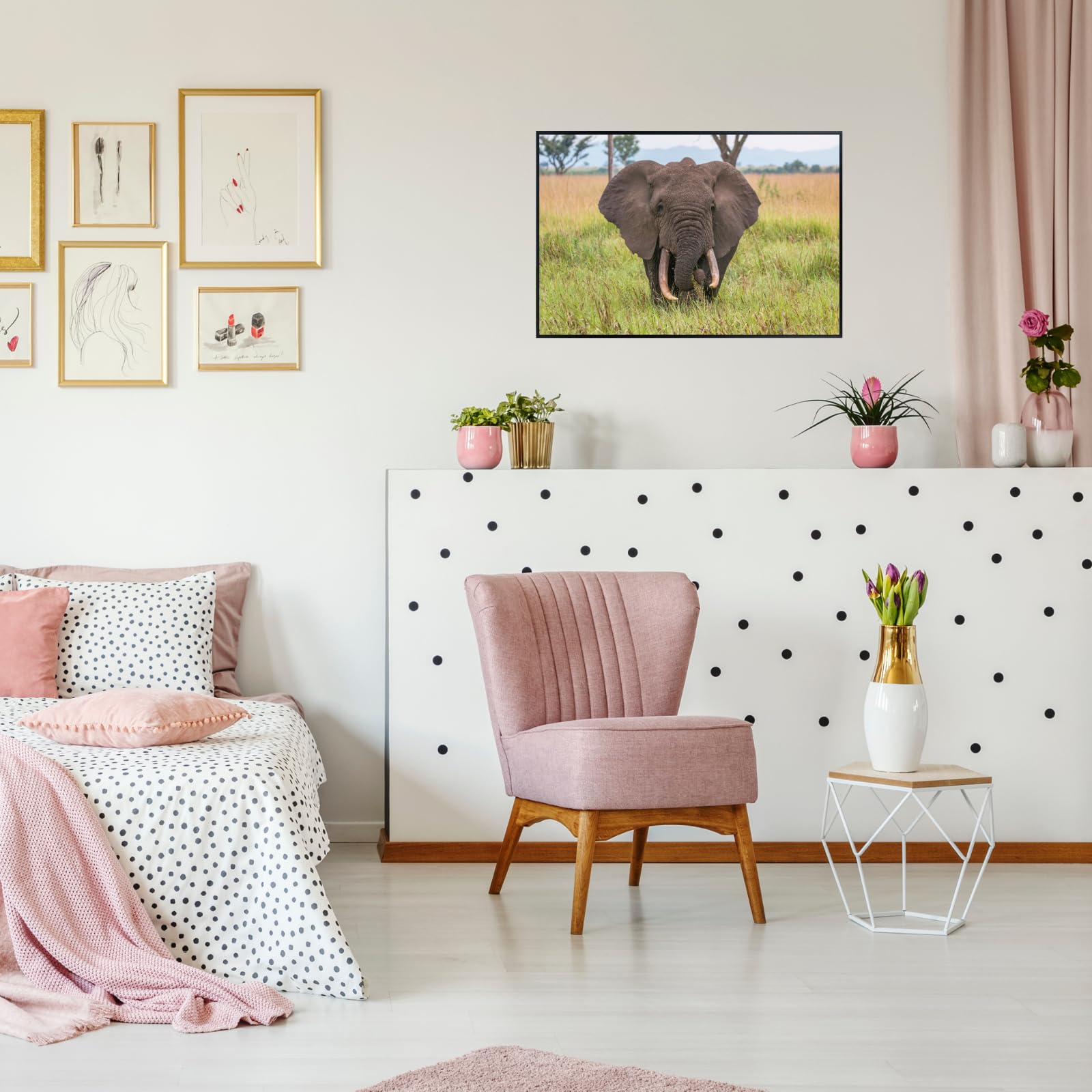 African Elephant Wall Art – Wildlife Animal Canvas Print – Safari Home Decor for Living Room, Bedroom, Kids Room – Gifts for Animal Lovers
