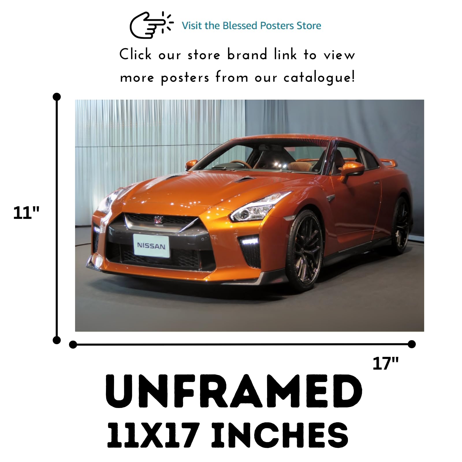 Blessed Posters Nissan GT-R R34 Poster – Iconic JDM Supercar Wall Art for Garage, Bedroom, Office, or Living Space – Vintage Japanese Auto Decor Accent
