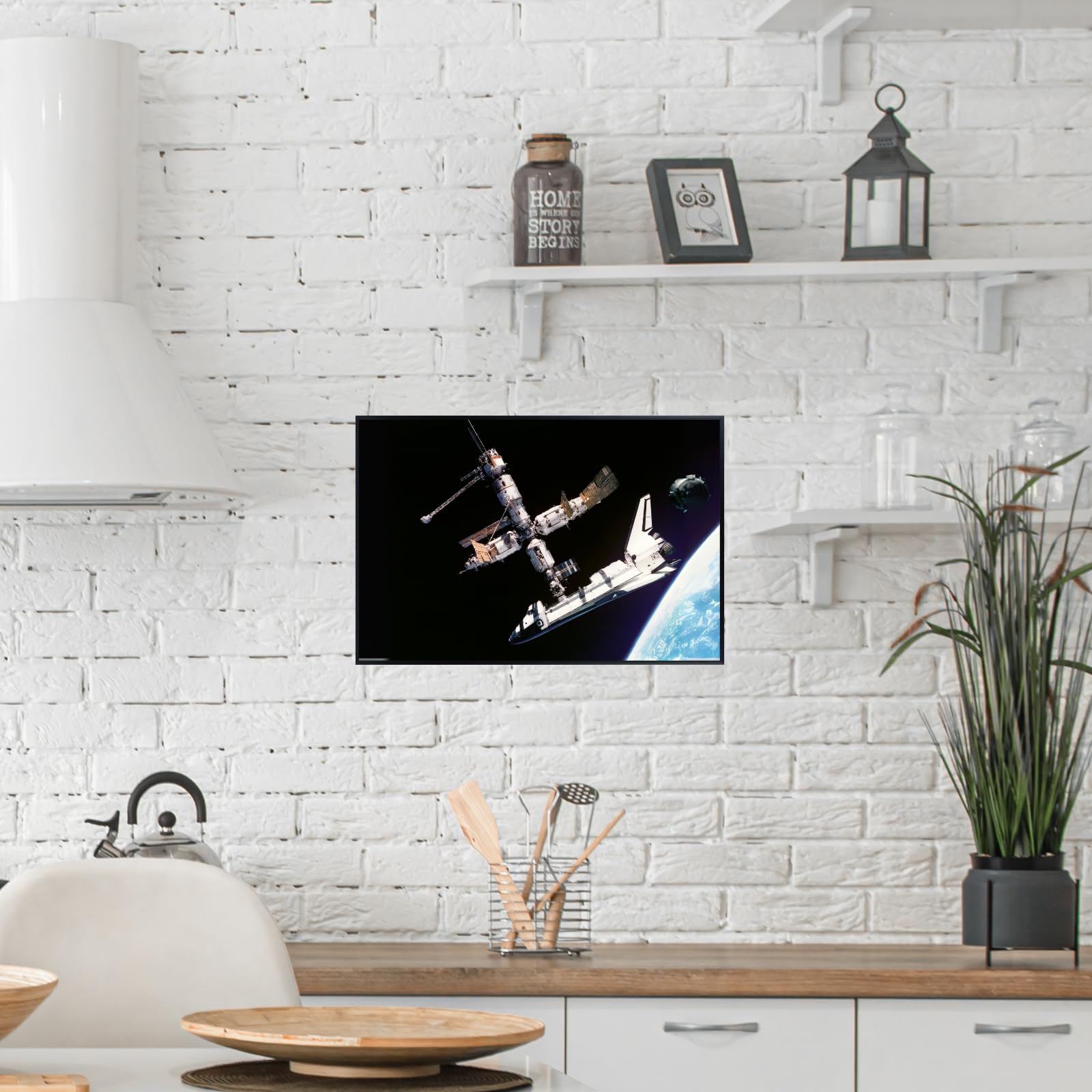 Blessed Posters Atlantis Docked to Mir Wall Art – Space Photography Print of Galaxy and Shuttle – Astronomy Decor for Home Office Bedroom Living Room