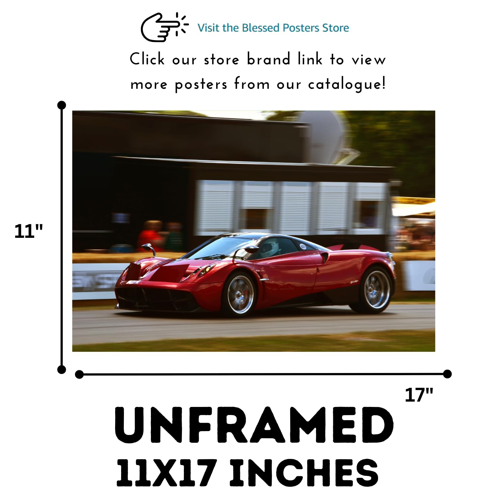 Blessed Posters Pagani Huayra Poster – Luxury Hypercar Wall Art Print for Garage Office Bedroom Living Room Décor – Exotic Car Gift