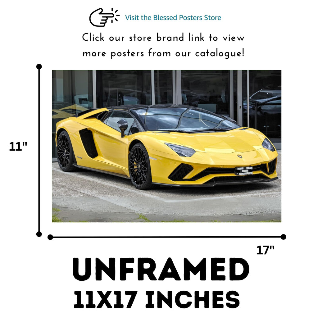 Blessed Posters Lamborghini Aventador Poster – Exotic Luxury Hypercar Wall Art Print for Garage Office Bedroom Living Room Décor – Automotive Gift