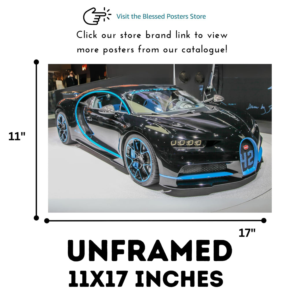 Blessed Posters Bugatti Chiron Wall Art – Modern Supercar Poster for Garage, Office, or Living Room – Luxury Hypercar Print – Automotive Decor Gift for Car Enthusiasts
