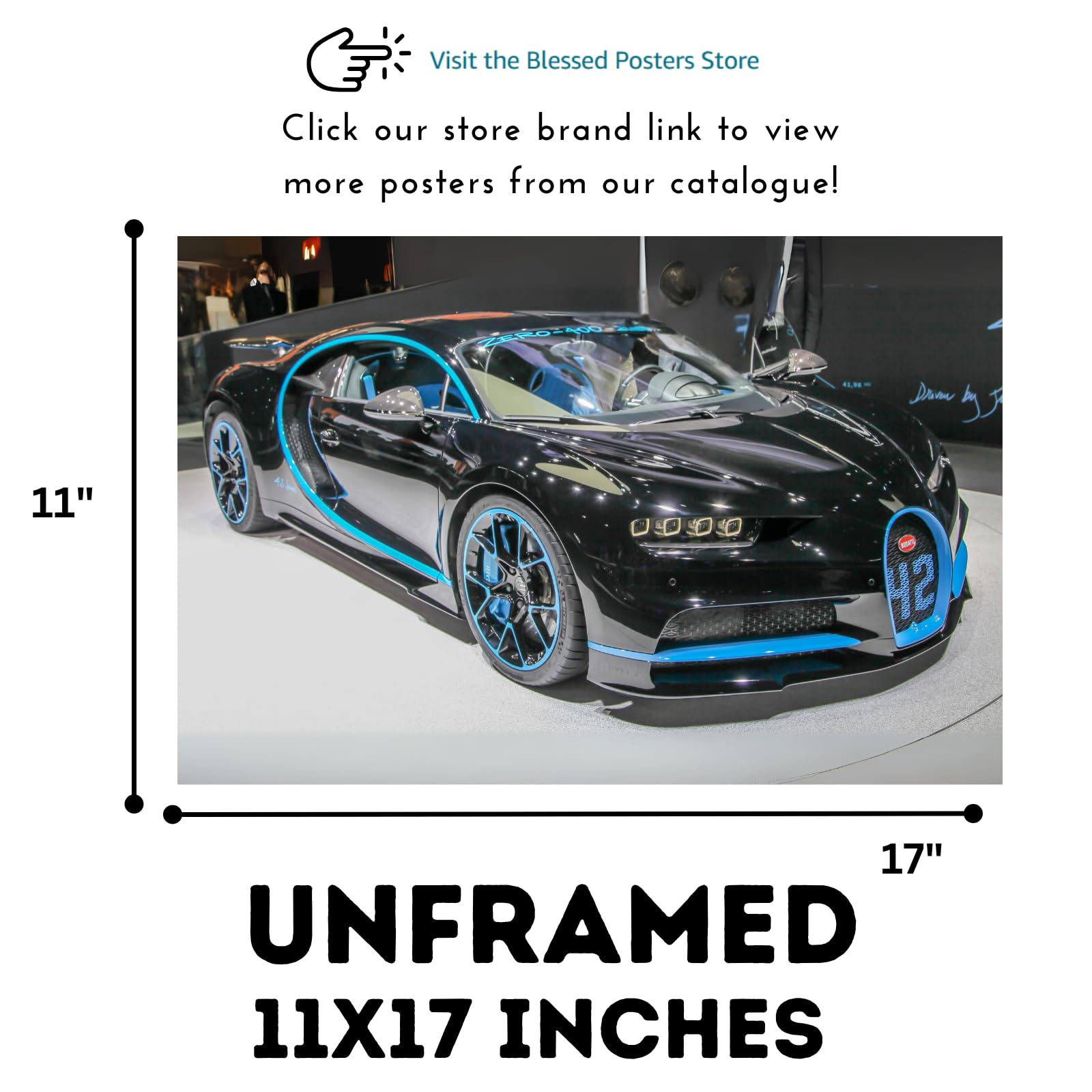 Blessed Posters Bugatti Chiron Wall Art – Modern Supercar Poster for Garage, Office, or Living Room – Luxury Hypercar Print – Automotive Decor Gift for Car Enthusiasts