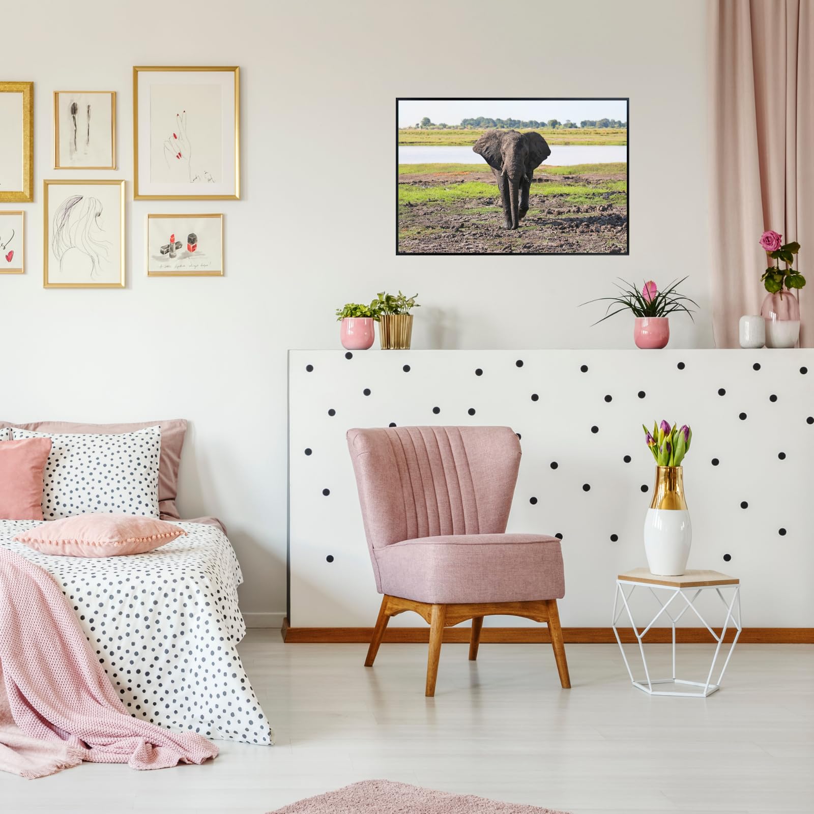 Elephant Artwork Poster – National Park Safari Scene for Living Room, Office, or Bedroom Wall Décor
