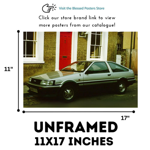Blessed Posters AE86 Wall Print – Iconic Japanese Street Racer Artwork for Man Cave Studio Lounge – Vintage Tuner Car Decor