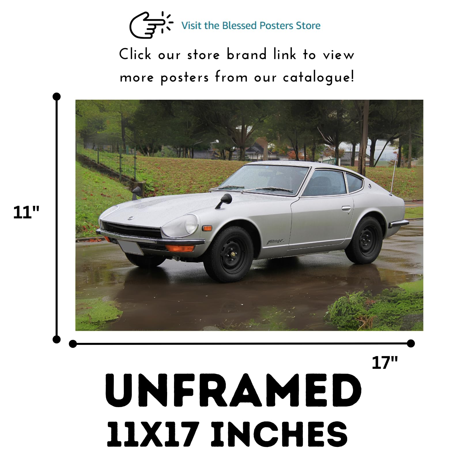 Blessed Posters Datsun 240Z Collector Poster – Legendary Japanese Coupe Wall Art for Garage Studio or Living Space – Vintage JDM Decor Piece