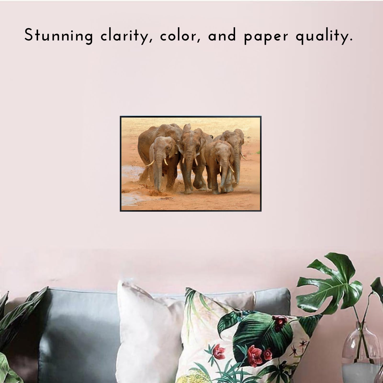 Wildlife Running Elephant Wall Art Poster – Safari Animal Print for Home, Living Room, Bedroom, or Office Décor