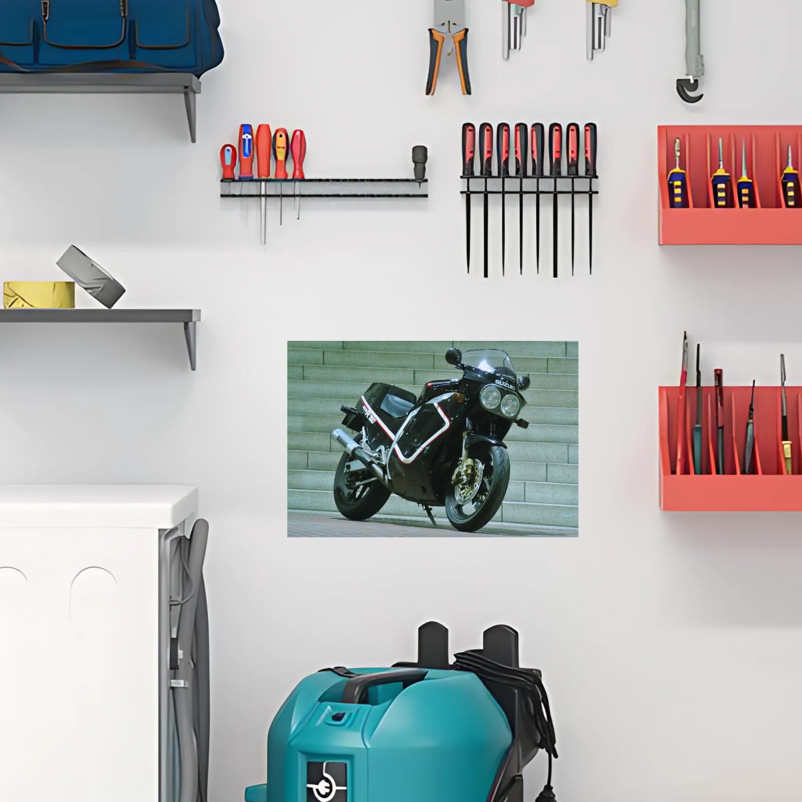 Suzuki GSX-R750 Motorcycle Poster - Sport Bike Wall Art Print for Garage, Office or Man Cave