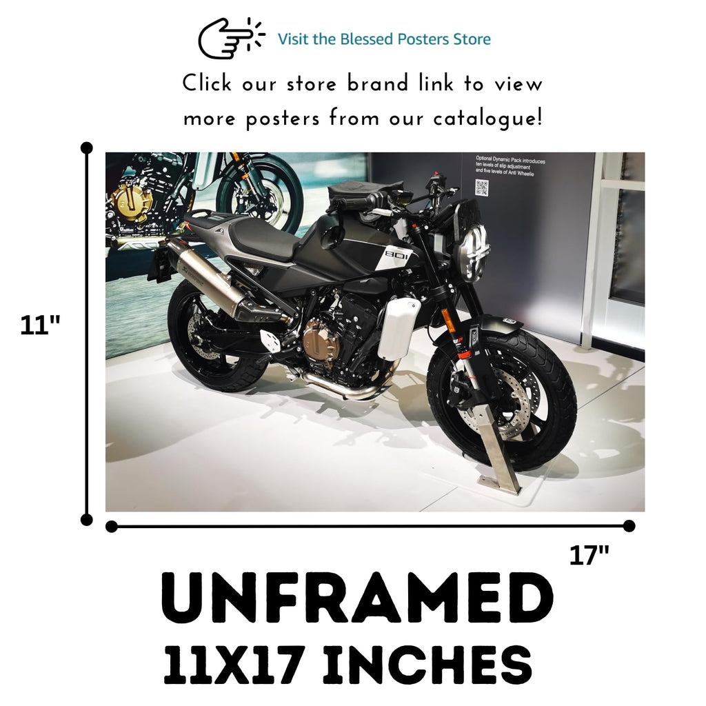 Husqvarna Svartpilen Motorcycle Poster - Cafe Racer Sportbike Wall Deco for Garage, Living Room or Office