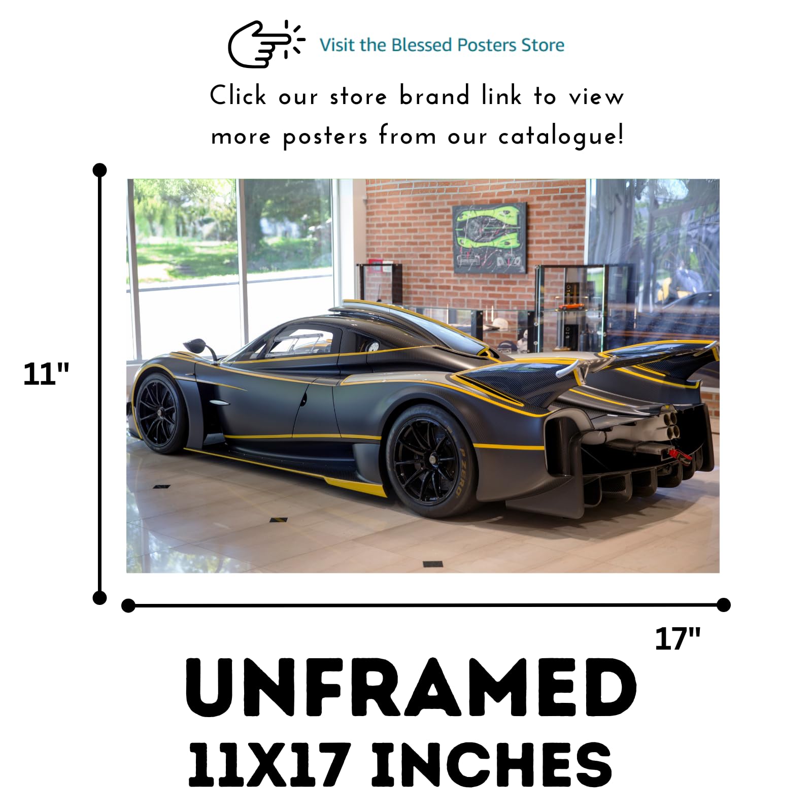 Blessed Posters Pagani Huayra Poster – Exotic Luxury Supercar Wall Art Print for Garage Office Bedroom Living Room Décor – Automotive Gift