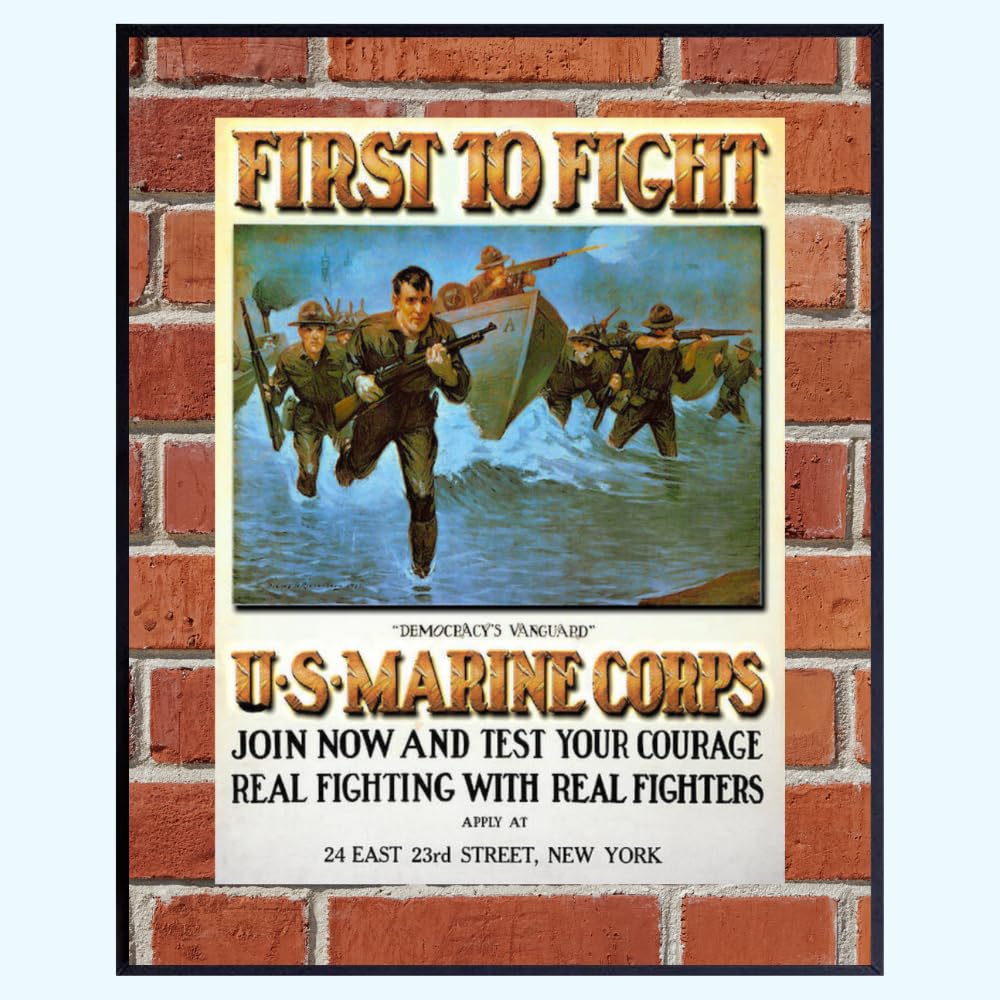 Blessed Posters First to Fight USMC Vintage Enlistment Poster Marine Corps Military Home Decor Patriotic American Wall Art Gift for Veterans