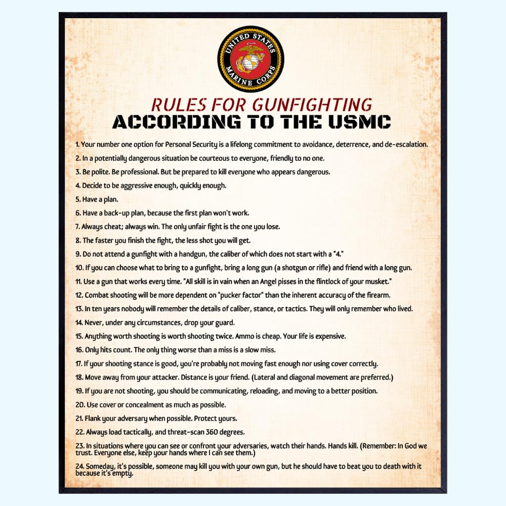 Blessed Posters Rules for Gunfighting Marine Corps Military Home Decor Patriotic American Wall Art USMC Decoration Gift for Veterans