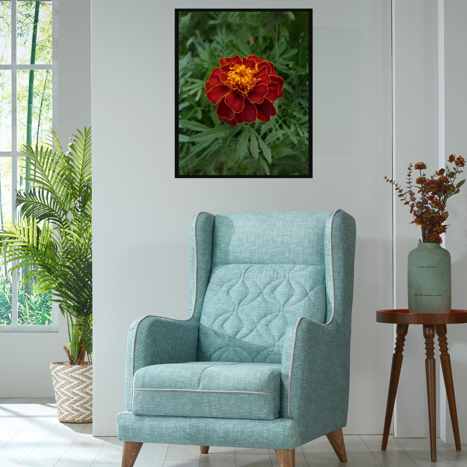 Cinnabar Tagetes Poster – Botanical Wall Art for Home Decor, Vibrant Floral Print for Living Room, Bedroom, Office, Botanical Illustration Art Print