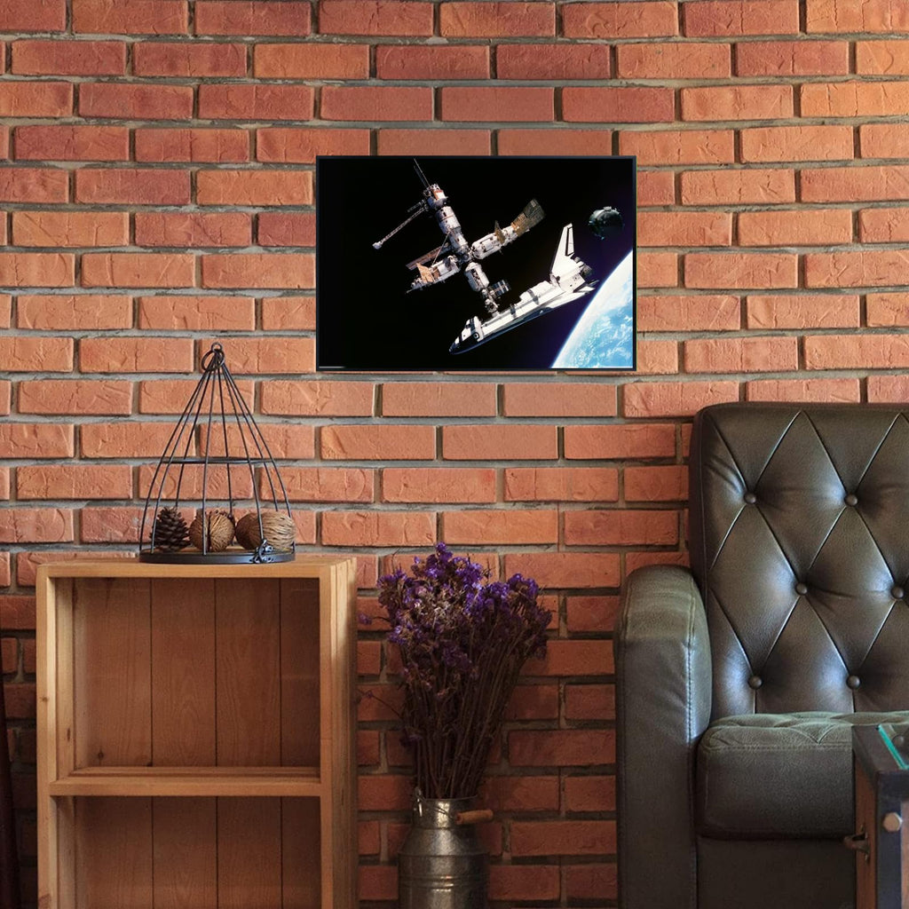 Blessed Posters Atlantis Docked to Mir Wall Art – Space Photography Print of Galaxy and Shuttle – Astronomy Decor for Home Office Bedroom Living Room