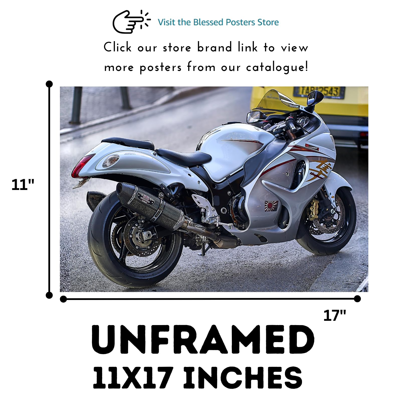 Suzuki Hayabusa Poster - Sport Motorcycle Wall Art for Garage, Office, or Home
