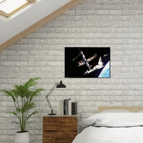 Blessed Posters Atlantis Docked to Mir Wall Art – Space Photography Print of Galaxy and Shuttle – Astronomy Decor for Home Office Bedroom Living Room