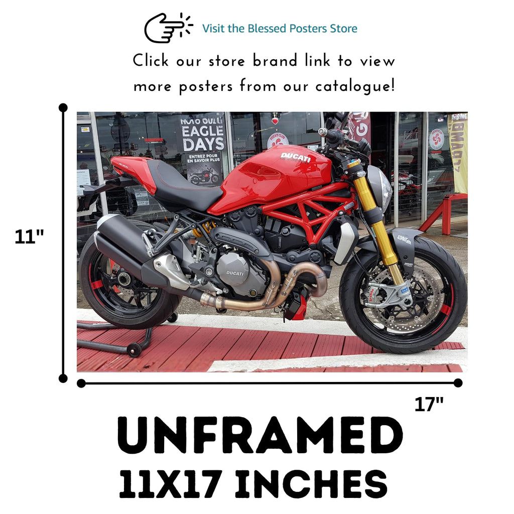 Ducati Monster Motorcycle Poster - Street Bike Wall Art Print for Garage, Office, Man Cave Decor