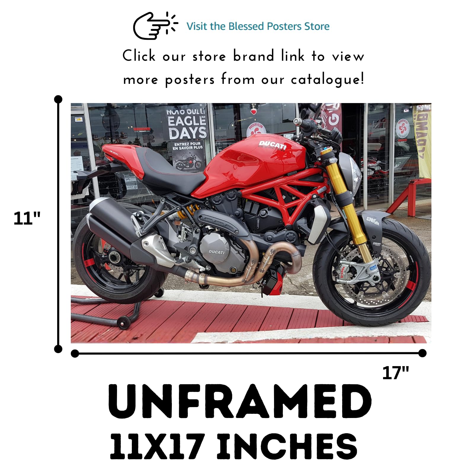 Ducati Monster Motorcycle Poster - Street Bike Wall Art Print for Garage, Office, Man Cave Decor