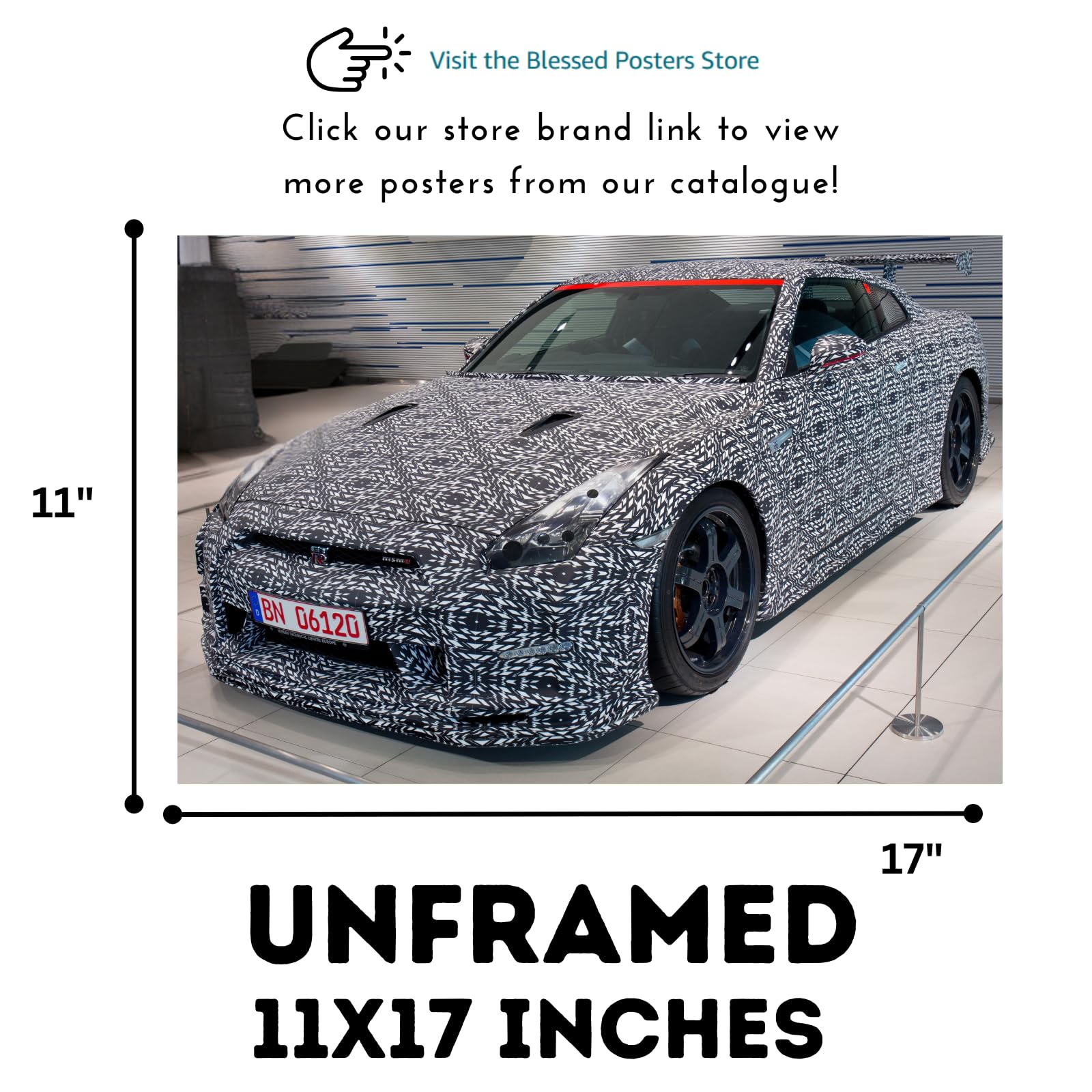 Blessed Posters Nissan GT-R Wall Art – JDM Supercar Poster for Garage, Bedroom, or Office – Iconic Japanese Sports Car Decor Print – Vintage Automotive Artwork Gift for Car Enthusiasts