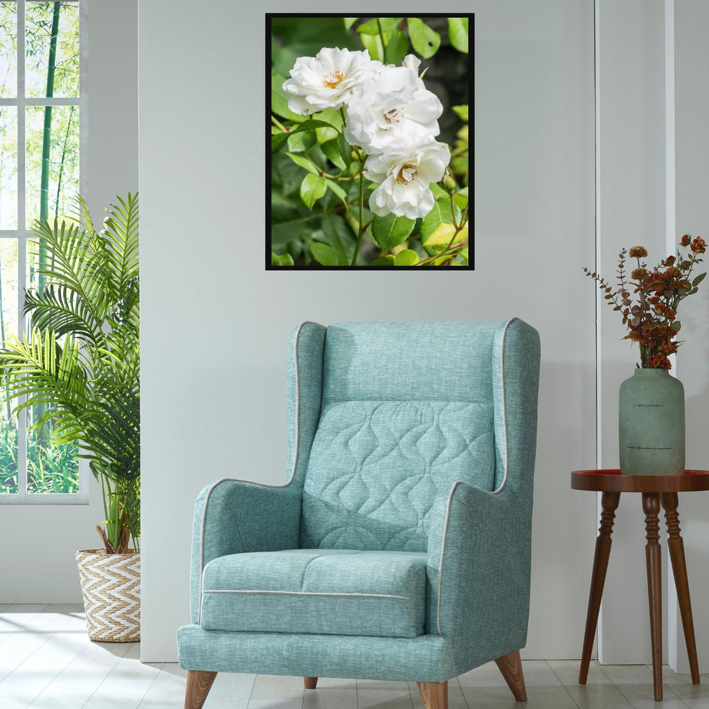 White Rosa Floribunda Wall Art Poster – Elegant Flower Home Decor Print for Living Room, Bedroom, Office, and Garden Lovers