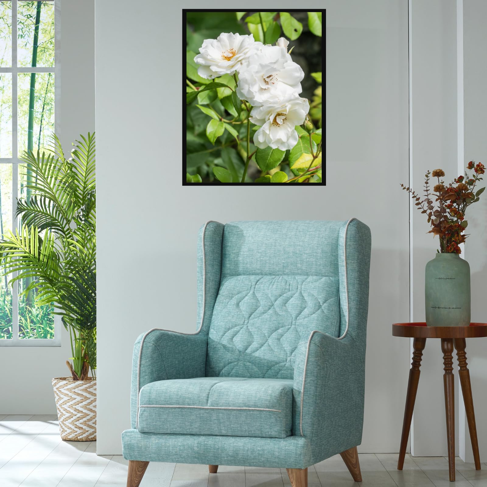 White Rosa Floribunda Wall Art Poster – Elegant Flower Home Decor Print for Living Room, Bedroom, Office, and Garden Lovers